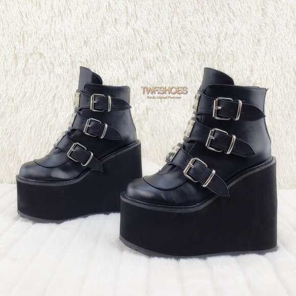 Demonia Shoes - Black Platform Goth Punk Ankle Boots Swing 105